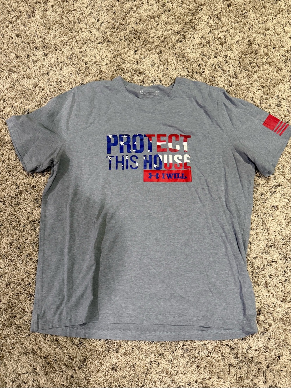 Under Armour Gray Short Sleeve Tee with Red & Blue Graphic